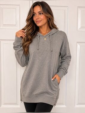 Revamped Gray Long Hoodie Sweatshirt